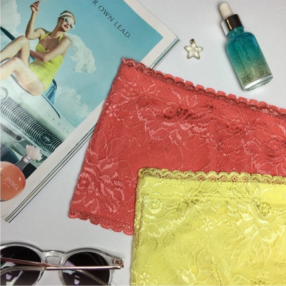Zenana Outfitters Coral and Yellow Lace Crop Tops